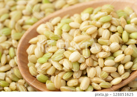 スプーンに載せた緑米のクローズアップ 128851625
