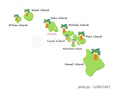 アメリカのハワイ州の地図（英語）　イラスト 128851667