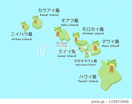 アメリカのハワイ州の地図　イラスト 128851668