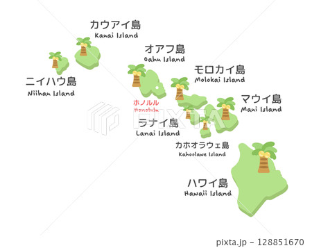 アメリカのハワイ州の地図　イラスト 128851670