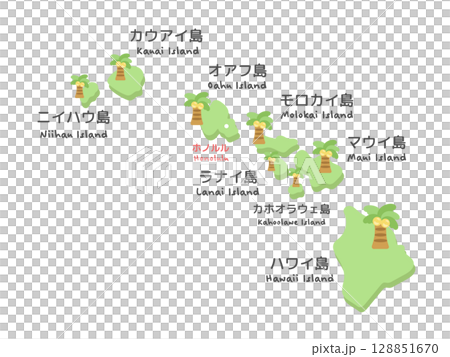 アメリカのハワイ州の地図　イラスト 128851670