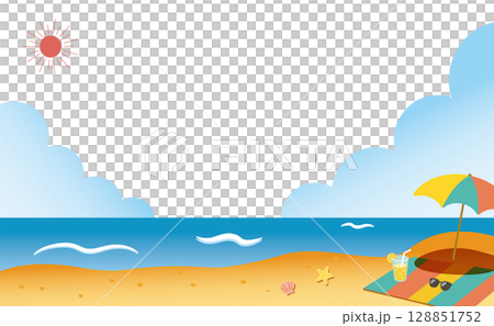 遮陽傘和檸檬水，夏日海濱風景_無背景色01 128851752