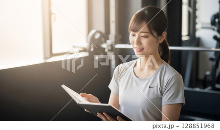 フィットネスを楽しむ若い女性のトレーニングシーン 128851968
