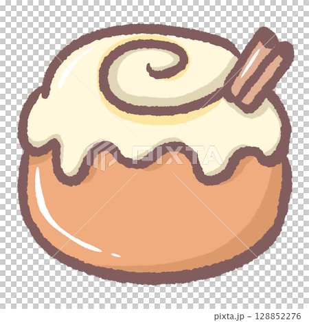 Sweet cinnamon roll pastry with icing swirl cute bakery dessert illustration cozy breakfast food art perfect for cafe menu baking clipart pastry shop design and cozy homemade treat aesthetic theme 128852276