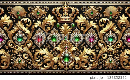 バロックスタイルの王冠と宝石フレーム 128852352