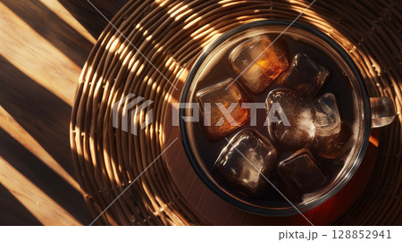 テーブルに置かれたアイスコーヒーのイメージ素材 128852941