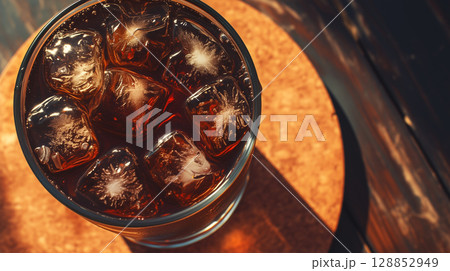 テーブルに置かれたアイスコーヒーのイメージ素材 テーブルに置かれたアイスコーヒーのイメージ素材 128852949