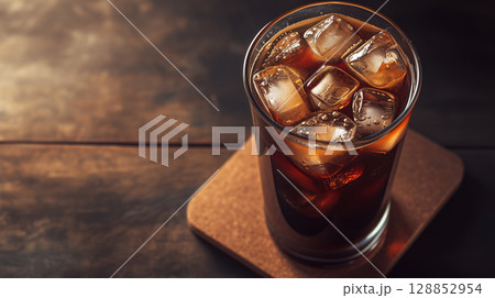 テーブルに置かれたアイスコーヒーのイメージ素材 テーブルに置かれたアイスコーヒーのイメージ素材 128852954