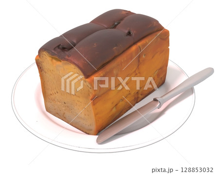 バターナイフが載った皿の上にある食パン 128853032