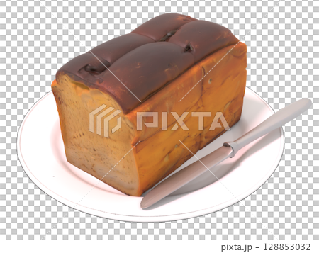 A slice of bread on a plate with a butter knife 128853032