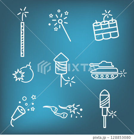 Fireworks and Independence Day with Icon Set Fireworks and Independence Day with Icon Set 128853080