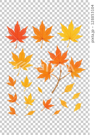 カラフルな紅葉リーフセット（PNG切り抜き） 128853104
