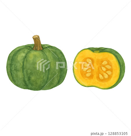 かぼちゃのカットイラスト（PNG切り抜き） 128853105