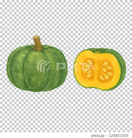 かぼちゃのカットイラスト（PNG切り抜き） 128853105