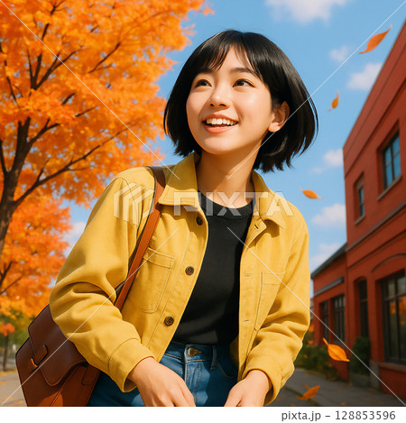 秋の公園にいる女の子 128853596
