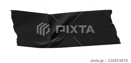 black crumpled torn tape isolated on transparent background 128853678