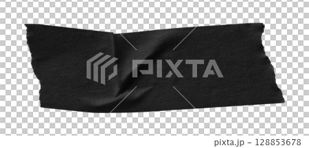 black crumpled torn tape isolated on transparent background 128853678