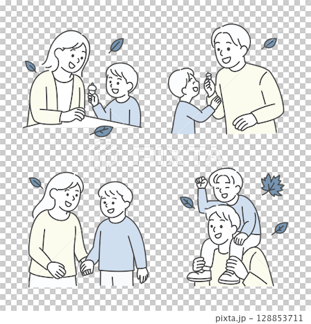 父母和孩子享受秋天自然風光的插圖集 父母和孩子享受秋天自然風光的插圖集 128853711