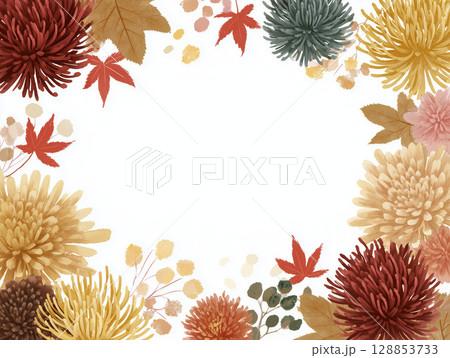 カラフルな秋の花のフレーム 128853733