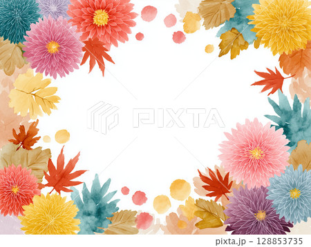 水彩風の秋の花のフレーム 水彩風の秋の花のフレーム 128853735