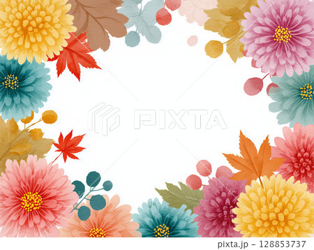 水彩で描いた花のフレーム 水彩で描いた花のフレーム 128853737