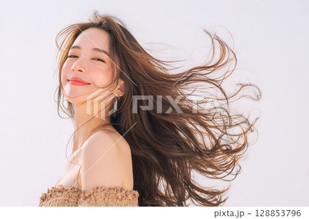 美しい髪の女性「AI生成画像」 128853796