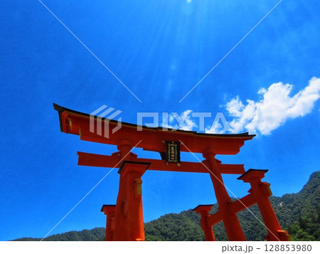 日本三景宮島の大鳥居 128853980