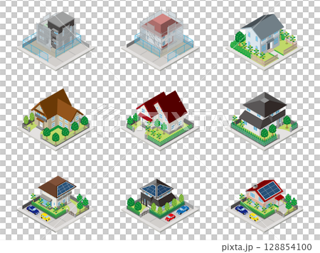 建物の立体的なイラスト. アイソメトリック画法. 建物の立体的なイラスト. アイソメトリック画法. 128854100