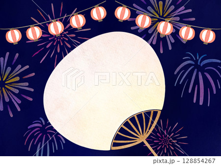 うちわ　祭り　夏　水彩　イラスト 128854267
