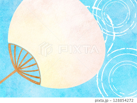 うちわ　祭り　夏　水彩　イラスト 128854272