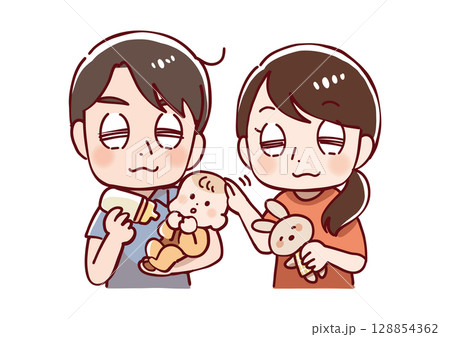 子育てをしている夫婦 / ベクター 128854362