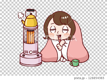 一名婦女用煤油爐取暖/向量圖 一名婦女用煤油爐取暖/向量圖 128854365