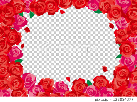 Background material <frame, decorative border, decorative frame, flower, rose & petals 3, color> 128854377