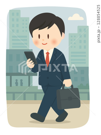 スマホを見ながら歩くビジネスマン 128854525