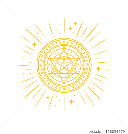 白背景の発光魔法陣／魔法発動エフェクト／ファンタジー呪文アイコン素材 128854679