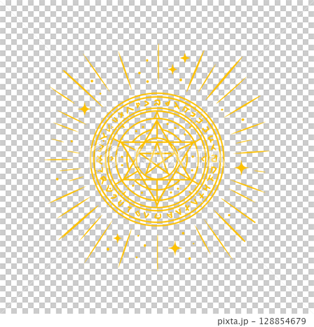 白背景の発光魔法陣／魔法発動エフェクト／ファンタジー呪文アイコン素材 128854679