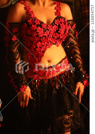 Elegant Indian Woman in Traditional Attire with Sensual Grace 128854757