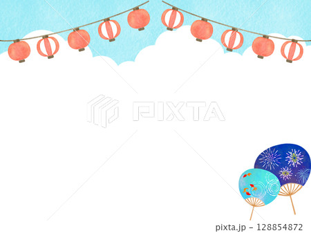 提灯　祭り　水彩　夏　イラスト 128854872