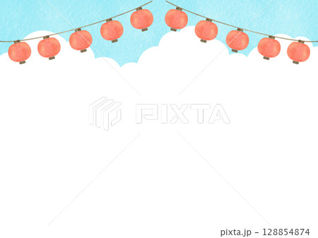 提灯　祭り　水彩　夏　イラスト 128854874