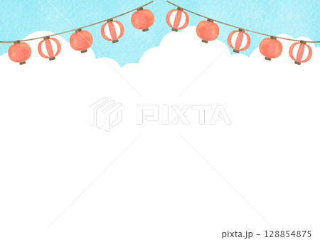 提灯　祭り　水彩　夏　イラスト 128854875