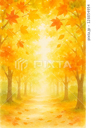 光差す紅葉の小径背景 128854954
