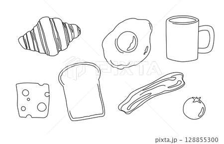 朝食のシンプルイラスト 線画 128855300