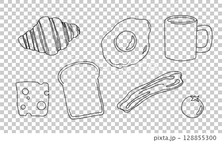 朝食のシンプルイラスト 線画 128855300