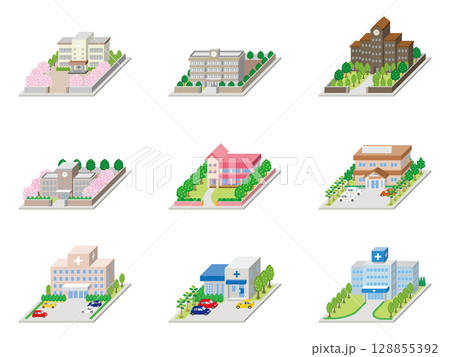 建物の立体的なイラスト.  128855392
