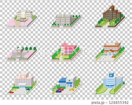 建物の立体的なイラスト.  128855392