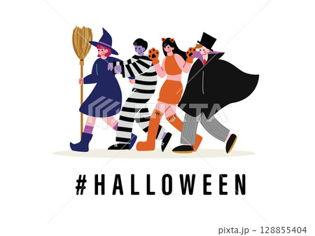 ハロウィンのコスプレをする男女 128855404