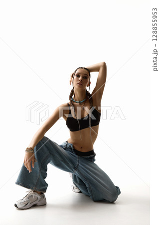 beautiful dancer girl with braids. Hip-hop style 128855953