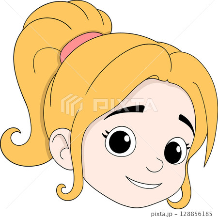 Smiling Blonde Girl Cartoon Face Illustration 128856185