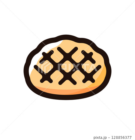 メロンパンのイラストアイコン（ベーカリー・パン・食べ物メニュー素材） 128856377