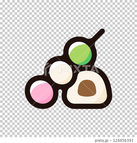 和菓子のイラストアイコン（スイーツ・和菓子・食べ物メニュー素材） 128856391